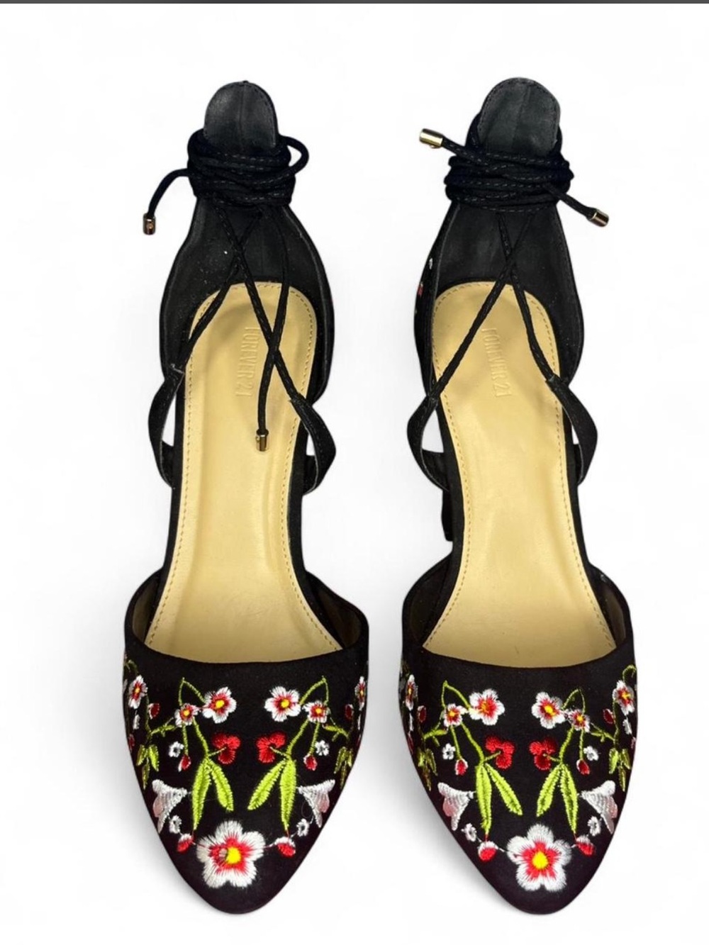 Women's Black Embroidered Floral Heeled Booties Size 7 - 38 - Picture 1 of 10